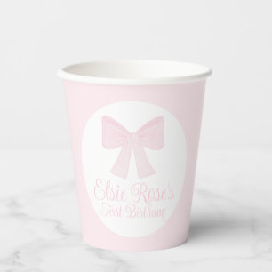 Preppy Grandmillennial Pink Bow Erster Geburtstag Pappbecher