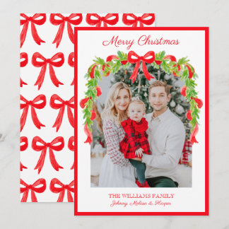 Preppy Grandmillennial Red Bows Ribbon Garland Feiertagskarte