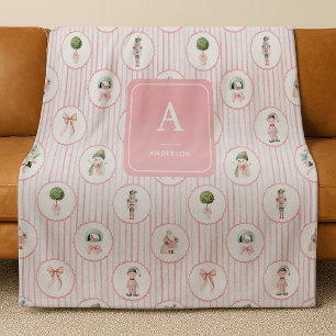 Preppy Grandmillennial Rosa Nussknacker Weihnachte Fleecedecke