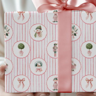 Preppy Grandmillennial Rosa Nussknacker Weihnachte Geschenkpapier