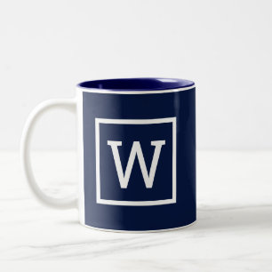 Preppy Graphic Border Monogram Navy Blue Zweifarbige Tasse