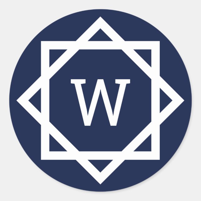 Preppy Graphic Border Monogram Runder Aufkleber (Vorderseite)