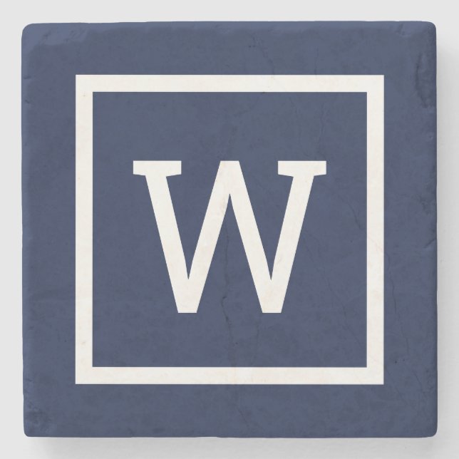 Preppy Graphic Border Monogram Simple Navy Blue Steinuntersetzer (Vorderseite)