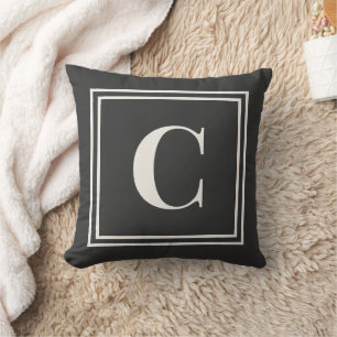 Preppy Grau Monogramm Wohnheim-Kissen - Initiale Kissen