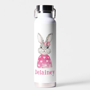 Preppy Gray Bunny Pink Heart Sweater Personalisier Trinkflasche