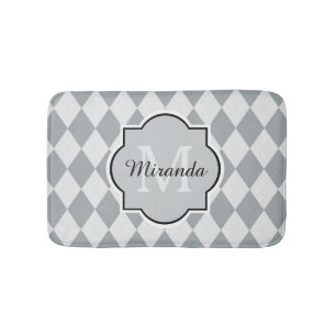 Preppy Gray Raute Girly Monogram und Name Badematte