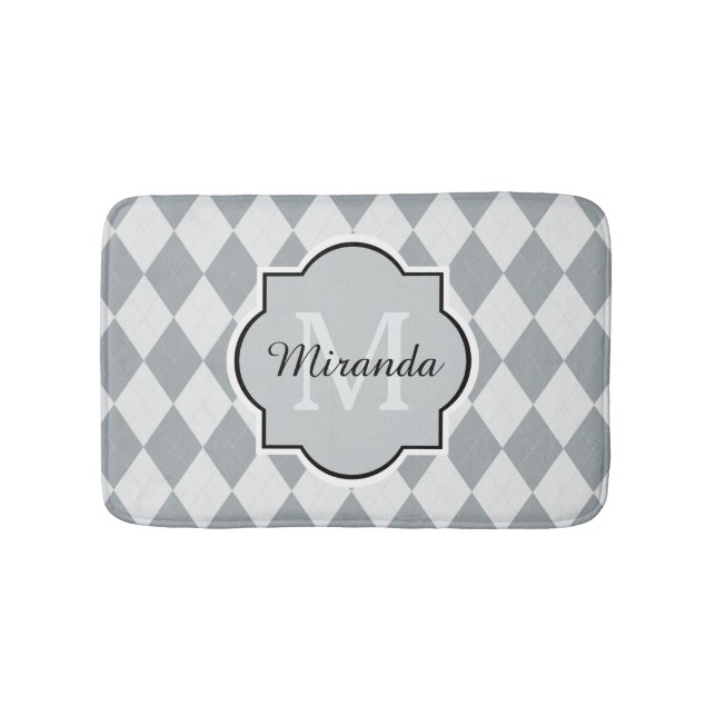 Preppy Gray Raute Girly Monogram und Name Badematte (Vorderseite)