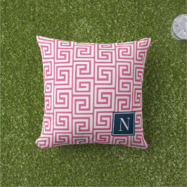 Preppy Greek Key Monogram – Hot Pink & Navy Kissen
