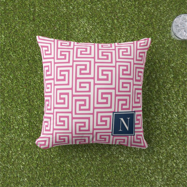 Preppy Greek Key Monogram – Hot Pink & Navy Kissen (Golfball-Marker)