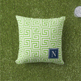 Preppy Greek Key Monogram – Lime Green & Navy Kissen