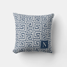 Preppy Greek Key Monogram – Navy & White Kissen