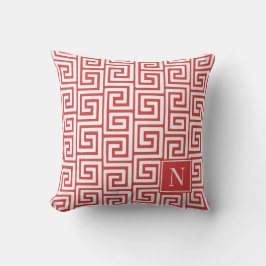Preppy Greek Key Monogram – Red & White Kissen