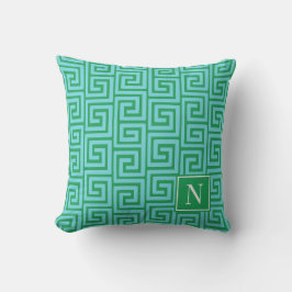 Preppy Greek Key Monogram – Turquoise & Green Kissen