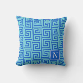 Preppy Greek Key Monogram – Turquoise & Royal Kissen