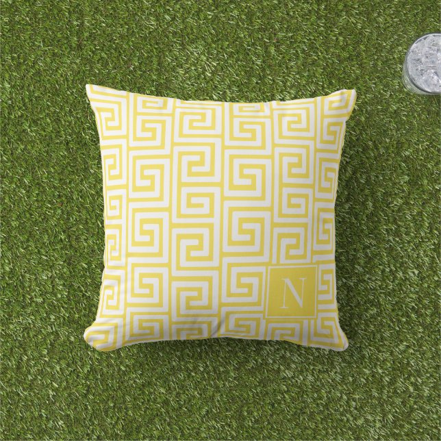 Preppy Greek Key Monogram – Yellow & White Kissen (Golfball-Marker)