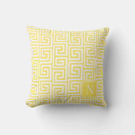 Preppy Greek Key Monogram – Yellow & White Kissen