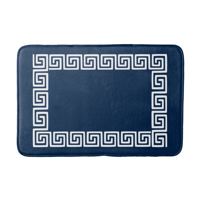 Preppy Greek Key – Navy & Weiß Badematte (Vorderseite)
