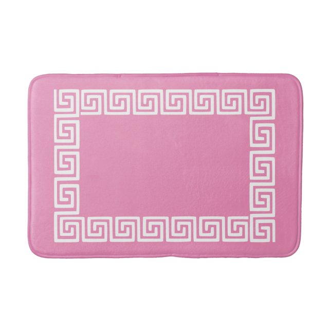 Preppy Greek Key – Pink & White Badematte (Vorderseite)