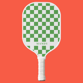 Preppy Green and White Checkerboard Custom Name Pickleball Schläger