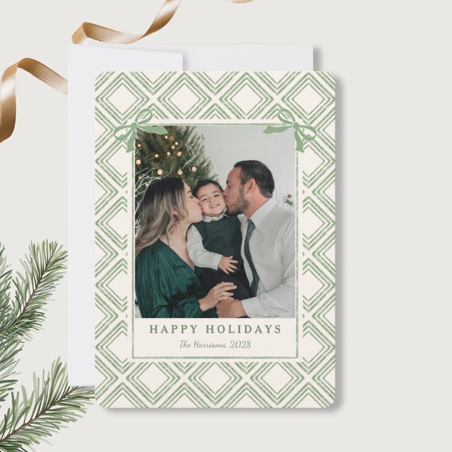 Preppy Green Diamond Pattern Holiday Card (Von Creator hochgeladen)