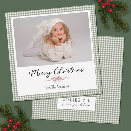 Preppy Green Gingham Christmas Photo Card Feiertagskarte