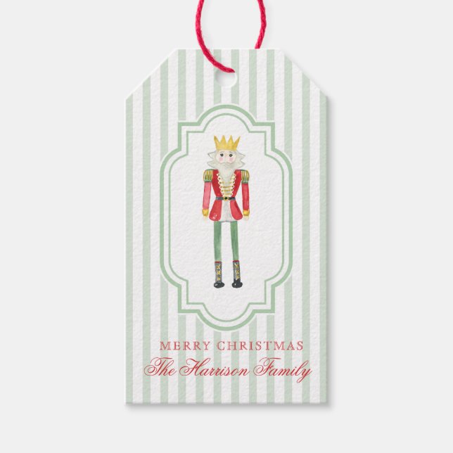 Preppy Green Red Watercolor Nutcracker Christmas Geschenkanhänger (Vorderseite)