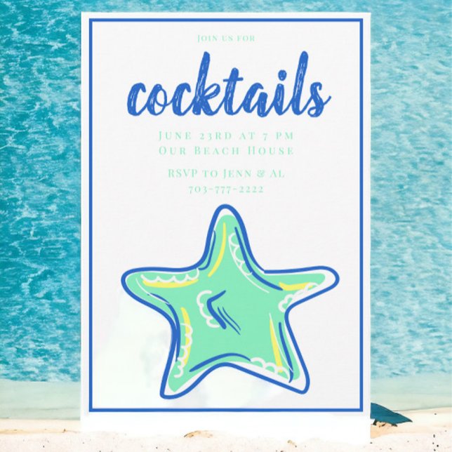Preppy Green Starfish Cocktail Party Einladung (Von Creator hochgeladen)