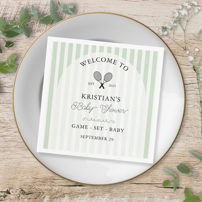 Preppy Green Tennis Country Club Kinderdusche Serviette (elegant green stripes tennis theme baby shower napkins for preppy chic baby shower at country club)