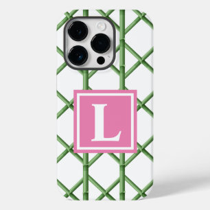 Preppy Green Trellis Bamboo Muster Monogram Case-Mate iPhone 14 Pro Hülle