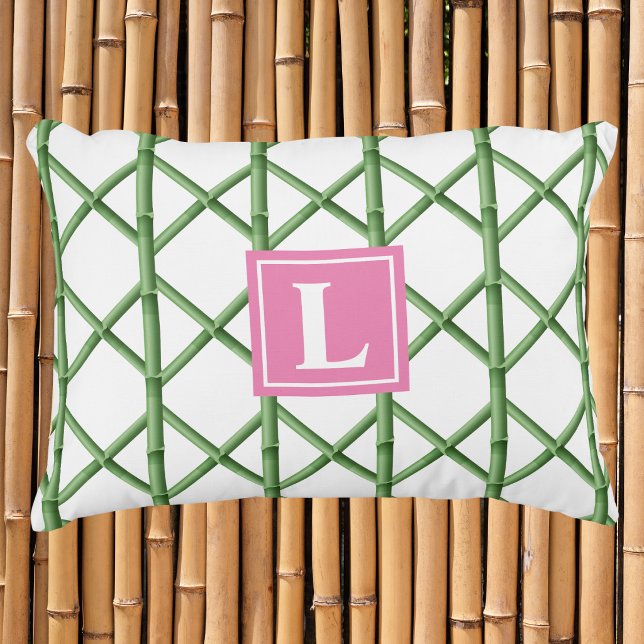 Preppy Green Trellis Bamboo Muster Monogram Dekokissen (Von Creator hochgeladen)