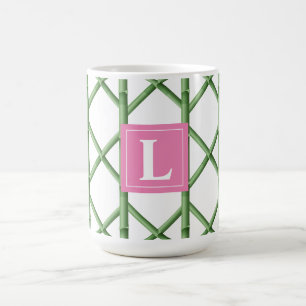 Preppy Green Trellis Bamboo Muster Monogram Kaffeetasse