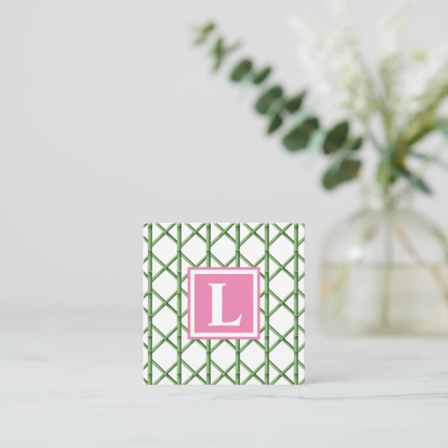 Preppy Green Trellis Bamboo Muster Monogram Mitteilungskarte (Stehend Vorderseite)