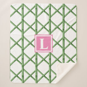 Preppy Green Trellis Bamboo Muster Monogram Sherpadecke