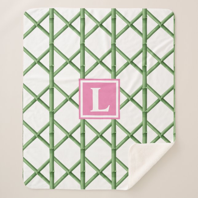 Preppy Green Trellis Bamboo Muster Monogram Sherpadecke (Vorderseite)
