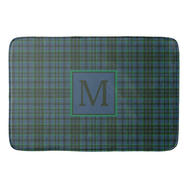 Preppy Green und Blue Kariert Monogram Badematte (Vorderseite)