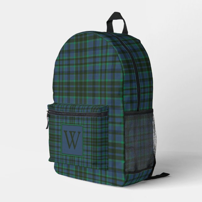 Preppy Green und Blue Kariert Monogram Bedruckter Rucksack (Rückseitige Ecke Rechts)