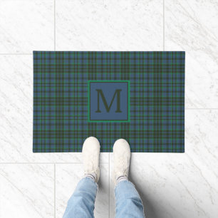 Preppy Green und Blue Kariert Monogram Fußmatte