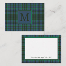 Preppy Green und Blue Kariert Monogram Mitteilungskarte
