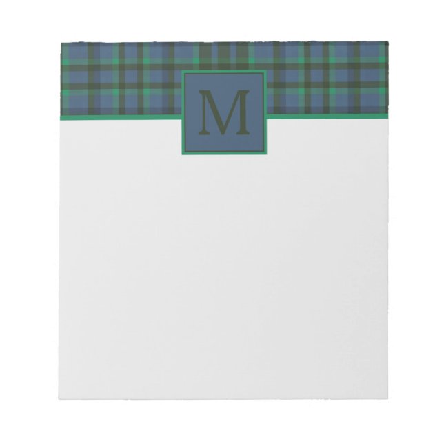 Preppy Green und Blue Kariert Monogram Notizblock (Vorderseite)