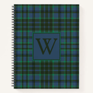 Preppy Green und Blue Kariert Monogram Notizbuch