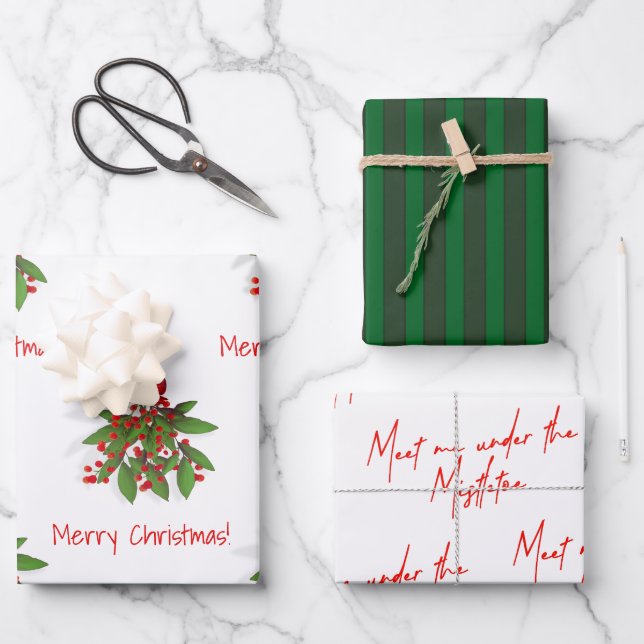 Preppy Green und Mistletoe Christmas Geschenkpapier Set (Vorderseite)