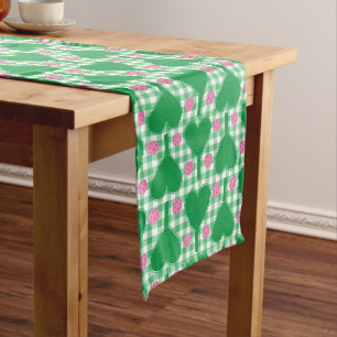 Preppy Green und Pink Wedding Gingham Pickleball Mittelgroßer Tischläufer
