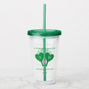 Preppy Green und Pink Wedding Pickleball Acryltrinkbecher