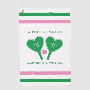 Preppy Green und Pink Wedding Pickleball Golfhandtuch