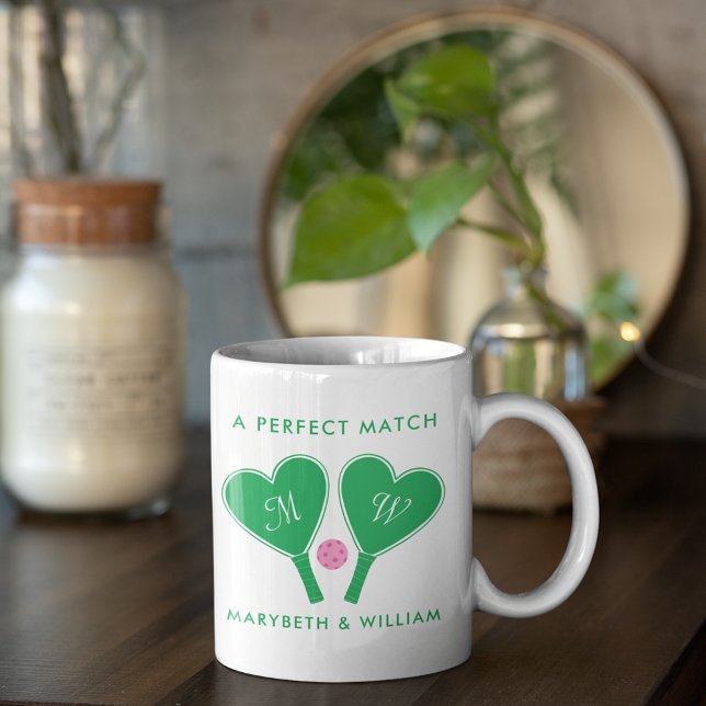 Preppy Green und Pink Wedding Pickleball Kaffeetasse (Von Creator hochgeladen)