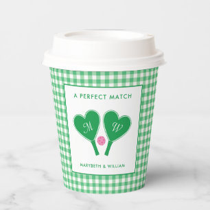 Preppy Green und Pink Wedding Pickleball Pappbecher