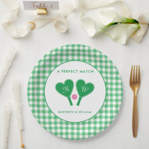 Preppy Green und Pink Wedding Pickleball Pappteller