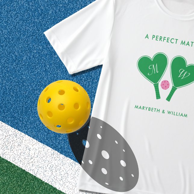 Preppy Green und Pink Wedding Pickleball T-Shirt (Von Creator hochgeladen)