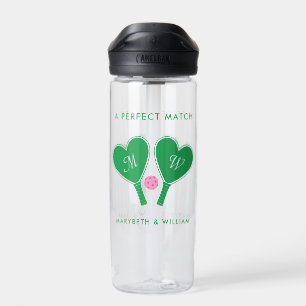 Preppy Green und Pink Wedding Pickleball Trinkflasche