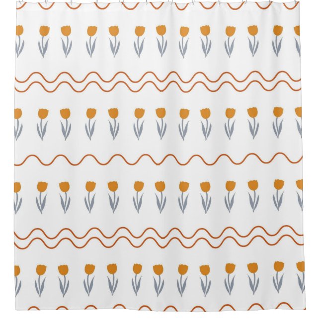 Preppy Groovy Stripe Tulip Blume Muster Duschvorhang (Vorderseite)